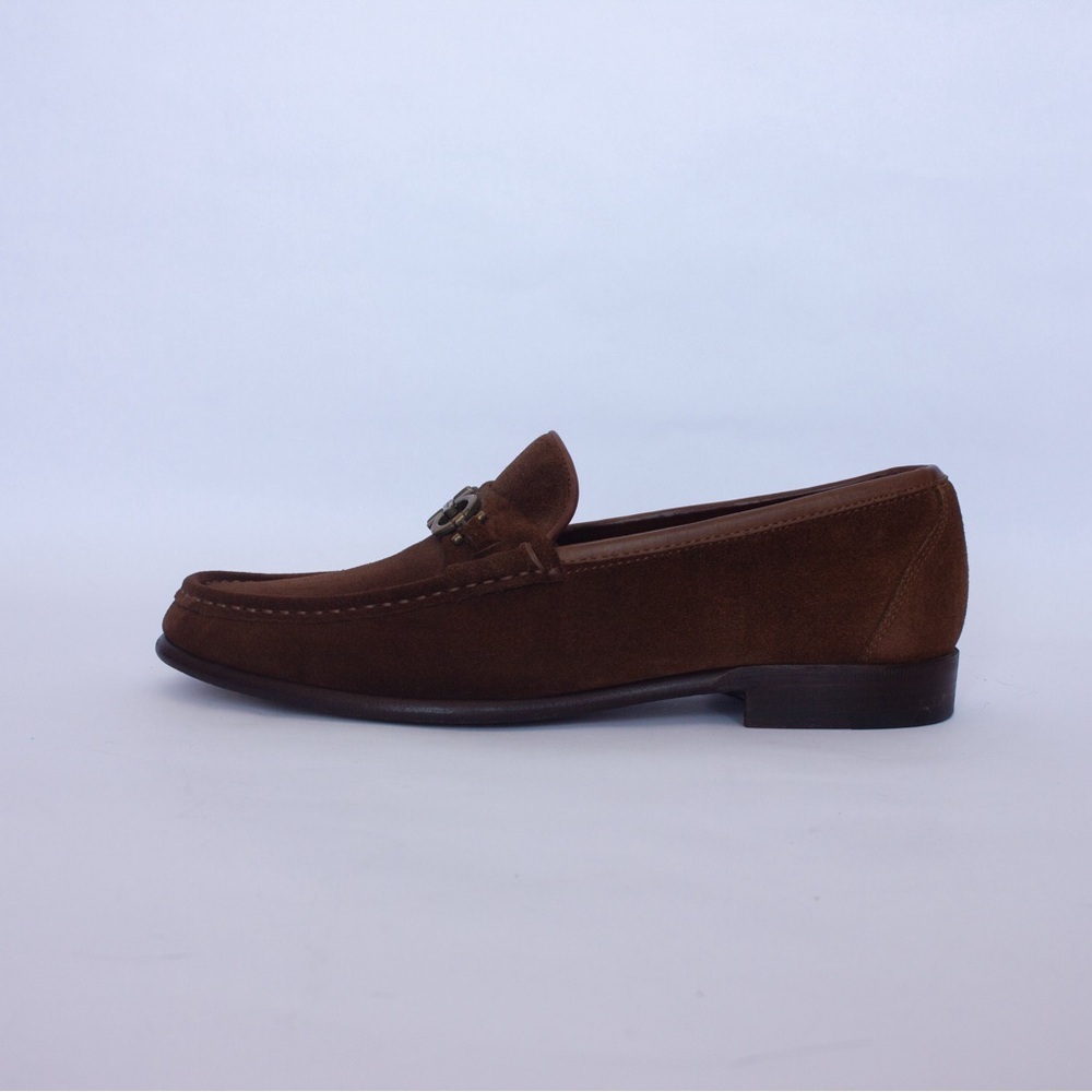 850$Ferragamo Moccasin Gancini Testa Di Moro Ornament Suede Mens SZ:9 - Picture 5 of 14